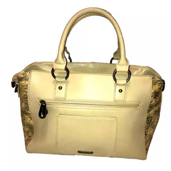 MONTANA WEST LARGE LEATHER PURSE STUDDED SILVER HARDWARE SATCHEL CREAM IVORY - Picture 2 of 6